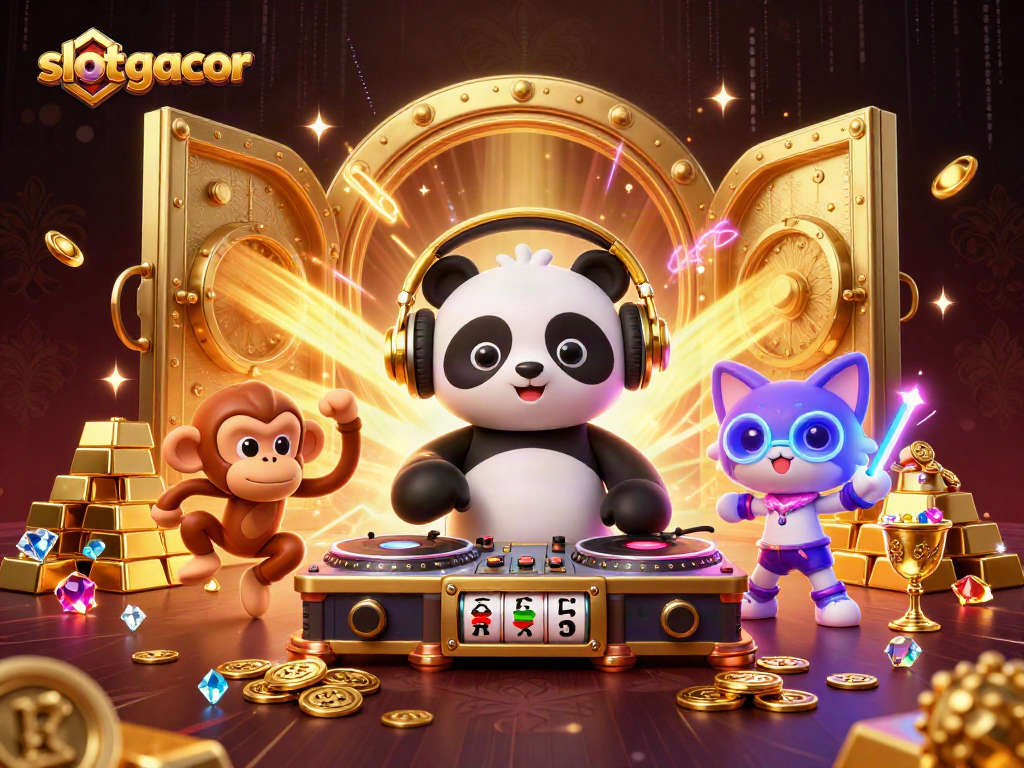 Experience thrilling slotgacor gameplay featuring a DJ panda and animated casino elements.