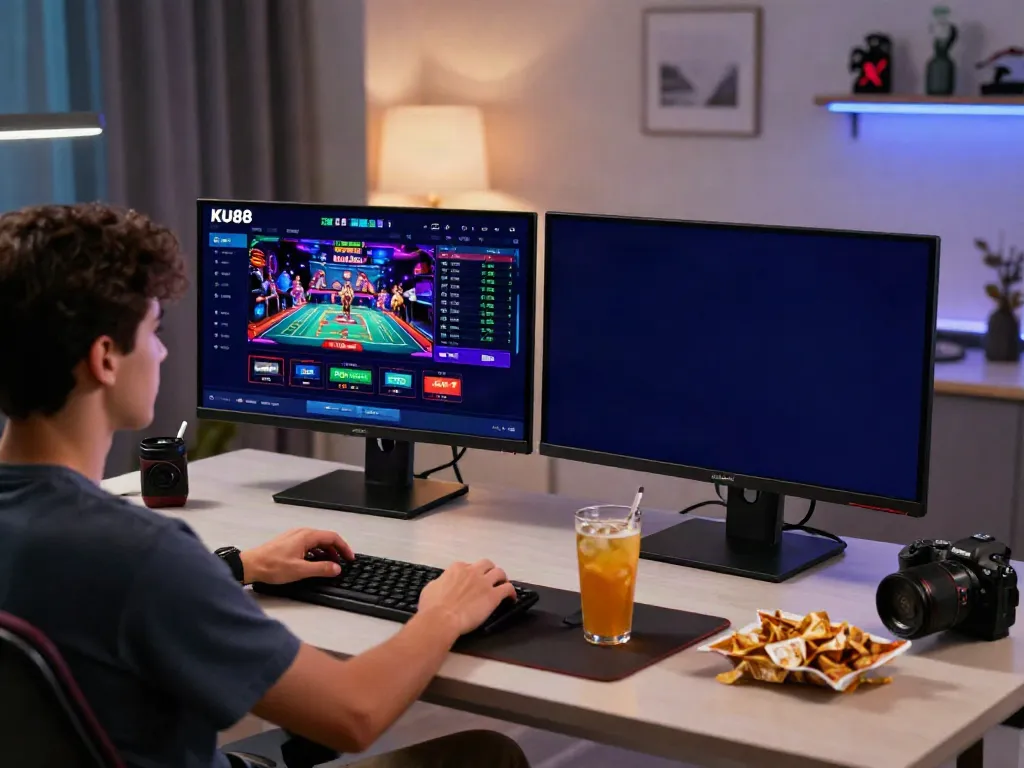 Engaged user on KU88 online platform, immersed in live betting experience.