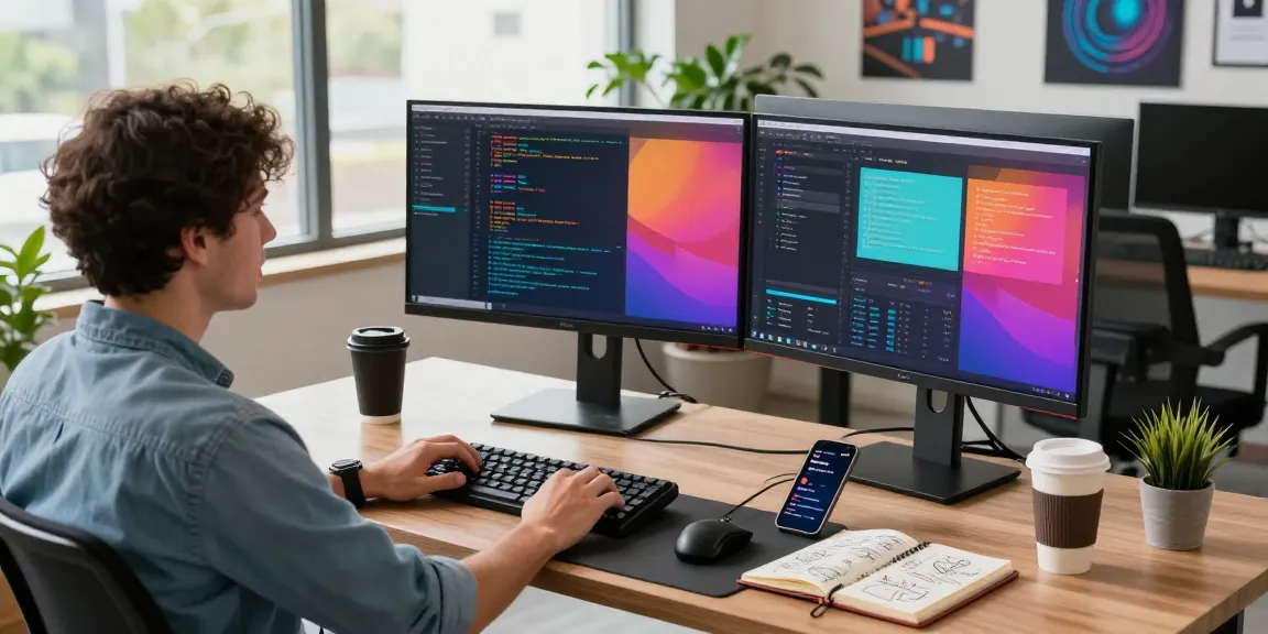 Experience seamless communication with Telegram Download in a modern workspace showcasing a coder's environment and tech tools.