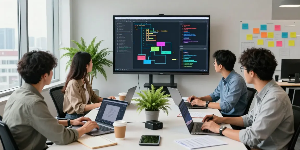 Collaboration at the WPS Official Website workplace, showcasing diverse professionals engaged in software development.