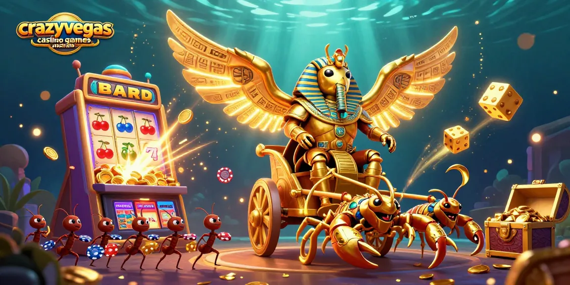 Experience the excitement of crazyvegas casino games australia with a majestic scene of a golden scarab and dynamic casino elements.